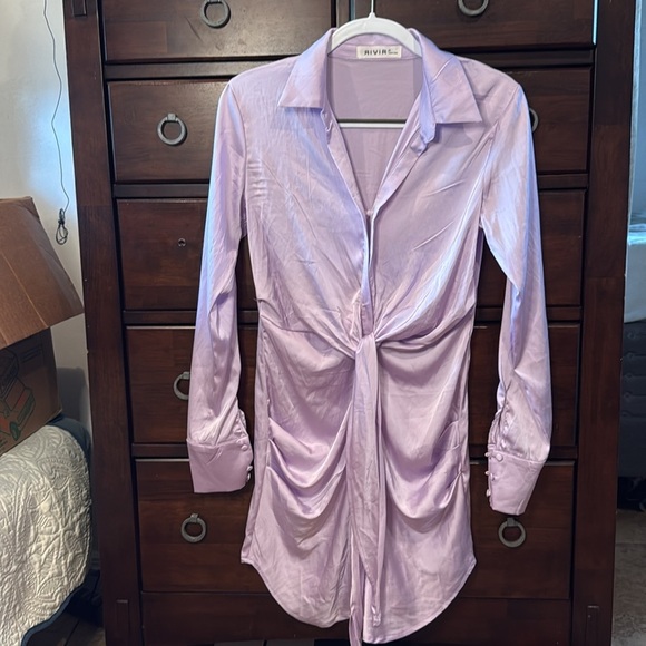 Rivir Lavender Satin Tie-Front Dress size M - Picture 11 of 11